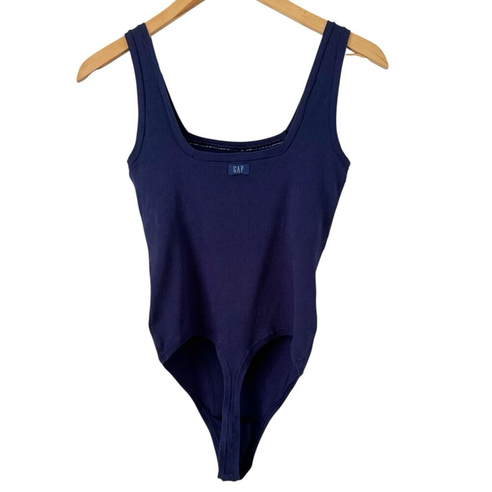 NWT Gap Body Navy Blue Ribbed Thong One Piece Bodysuit Women’s Size Medium - Picture 2 of 7